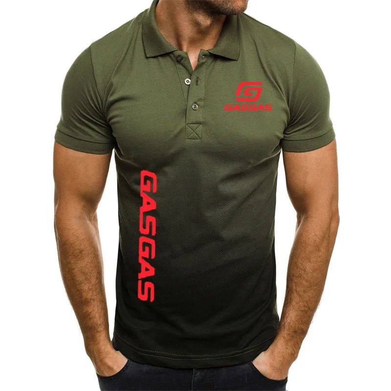 Camisa polo de algodão de manga curta masculina, camisa Harajuku Hip Hop Street, marca impressa Gasgas para motocicletas, verão quente