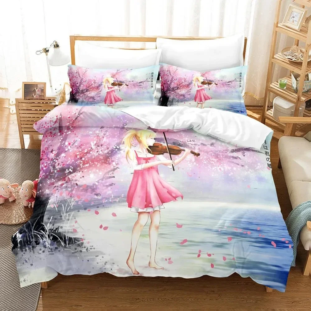 3D Printed Anime Your Lie in April Kaori Miyazono Bedding Set Boys Girls Twin Queen Size Duvet Cover Pillowcase Bed Kids Adult