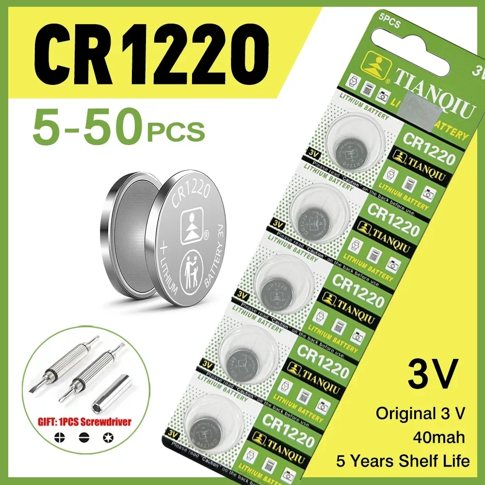CR1220 3V Lithium Button Coin Cell Battery ECR1220 GPCR1220 5012LC for Watch Car Remote Key Electronic Devices - Long Lasting