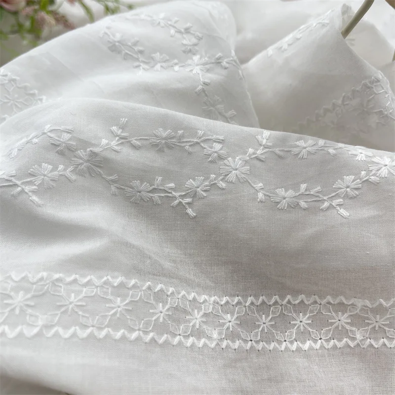 Striped Floral 100% Cotton Lace Embroidered Fabric for Shirt Dress Diy Sewing Material