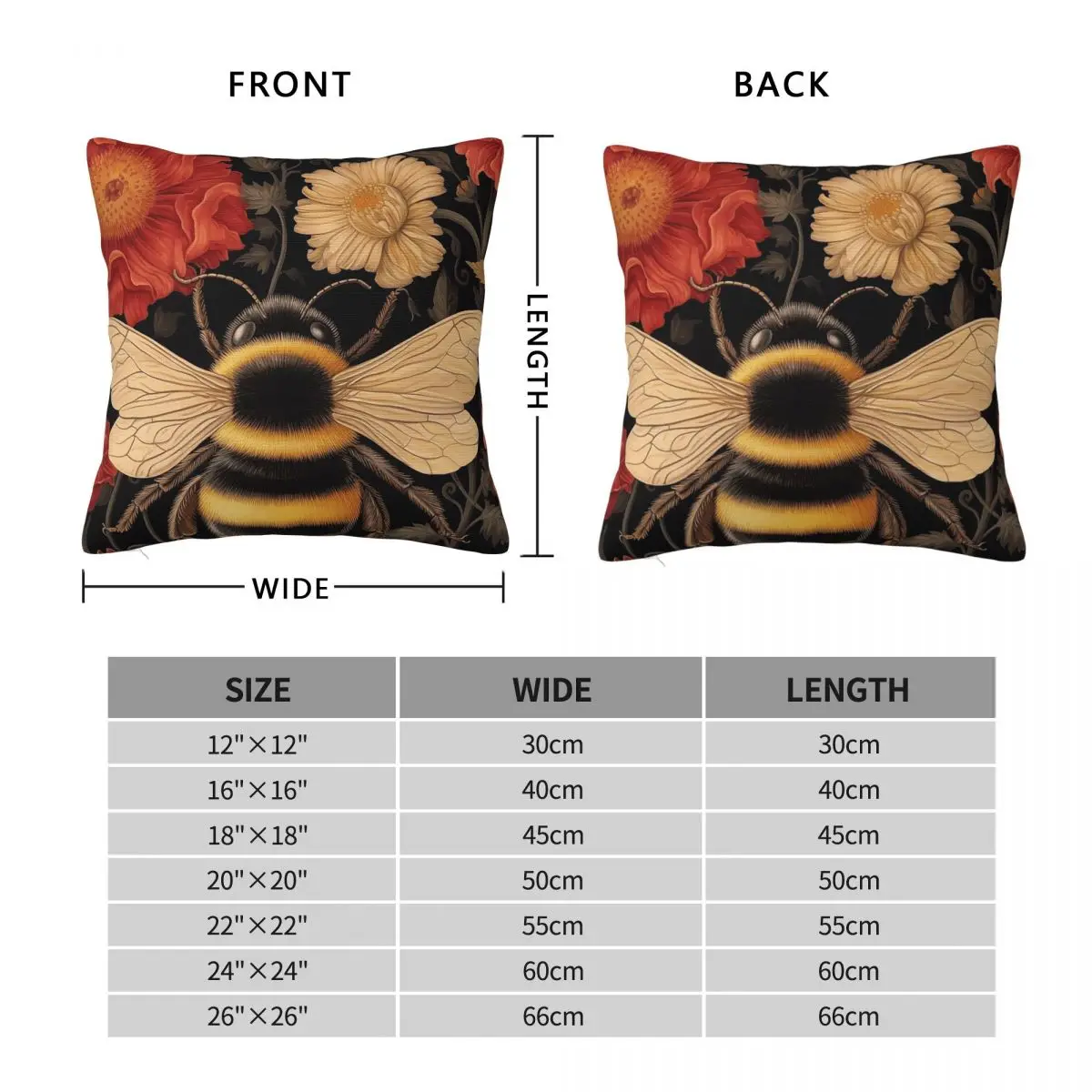 William Morris Bumblebee Floral Square Pillowcase Polyester Linen Velvet Printed Decorative Pillow Case Sofa Seater Cover 45x45