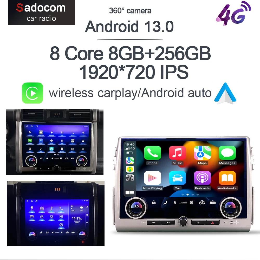 

New 13" IPS Carplay Auto Android 14.0 8G+256G LTE Car DVD Player GPS WIFI Bluetooth RDS Radio For Toyota FJ Cruiser 2007-2022