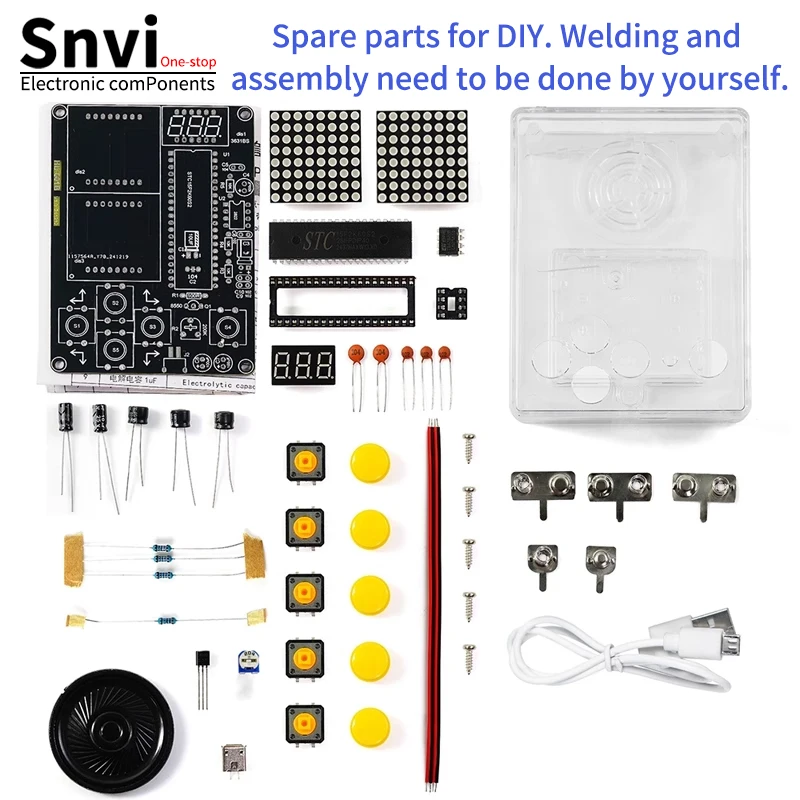 

Snvi DIY Pixel Game Console Kit 51 MCU Tetris Puzzle Electronic Soldering Practice Learning Kit with Transparent Case