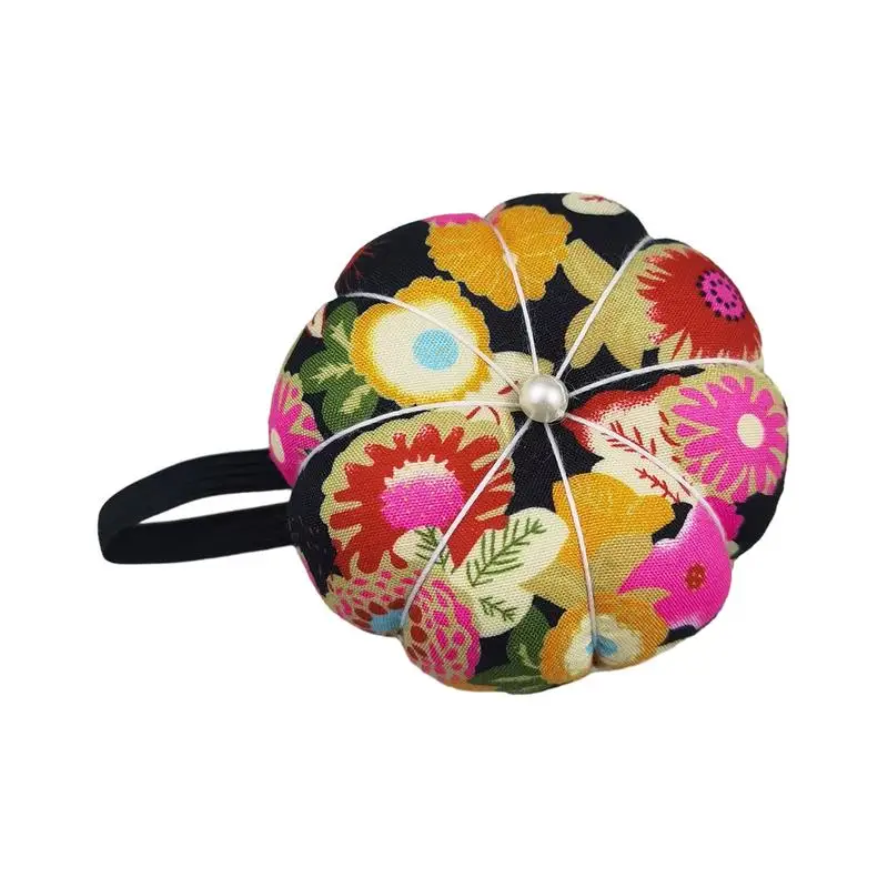 Pin Cushion Floral Pumpkin Design Wrist Pincushion Wrist Strap Needlework Sewing Pin Mat DIY Craft Wrist Band Pincushions