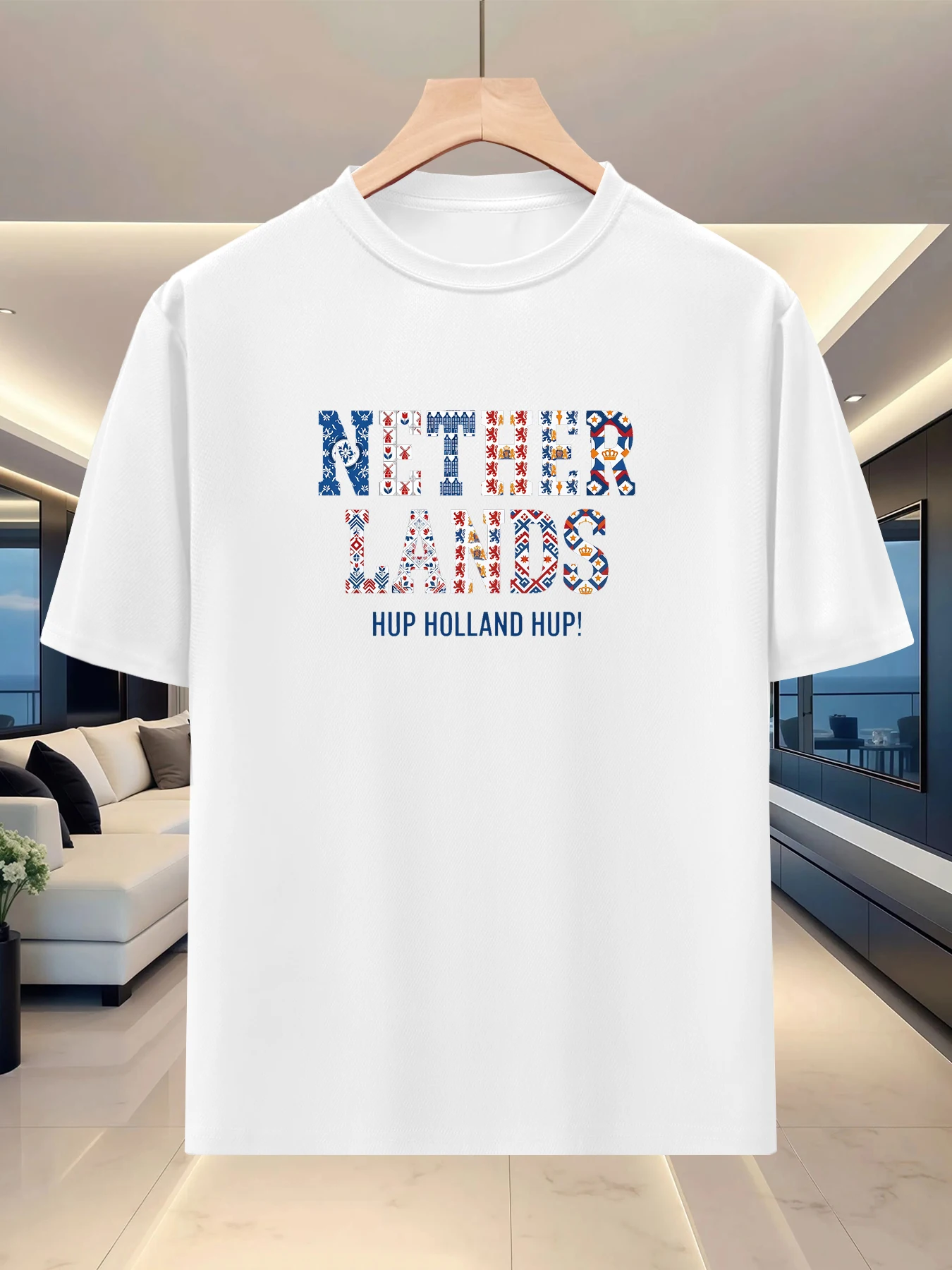 Men's Summer Round-neck Short-Sleeve Casual Sportswear National English Theme Series Printed T-Shirt - Netherlands