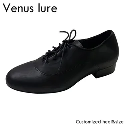 Venus Lure Customized Professional Dance Shoes for Women and Men Black Leather 1 Inch Cuban Heel