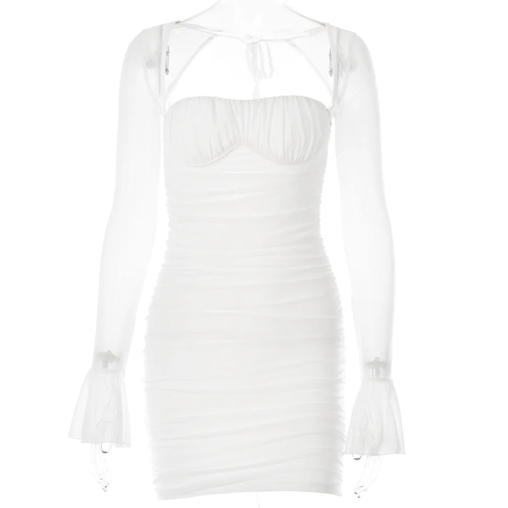 خريف شتاء جديد Tiktok العصرية المرأة أزياء مثير فتاة ساخنة طويلة الأكمام عالية الخصر Bodycon اللباس