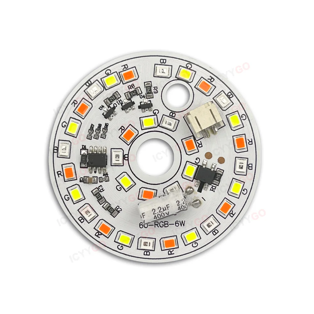 Imagem -05 - Rgb 60 mm Ac220v Driver-livre Rgb7 Cor Gradiente Luz Placa Pcb Led Chip de Luz Faça Você Mesmo Redondo Lâmpada Remendo 6w