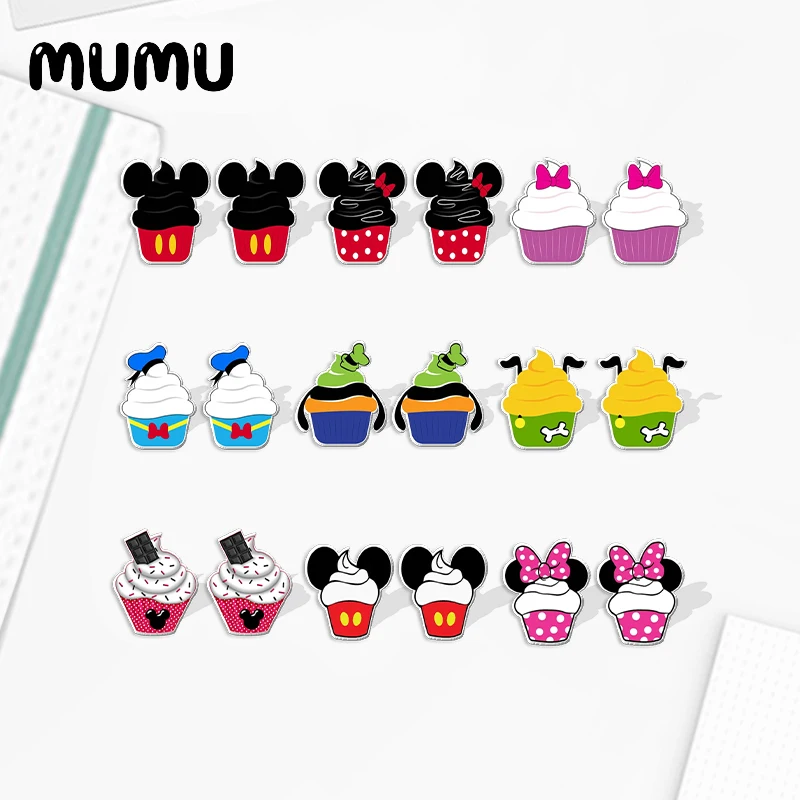 2024 New Mickey Mouse Cupcake Stud Earring Lovely Donald Duck Epoxy Jewelry Resin Acrylic Earrings Handmade Gifts Fans