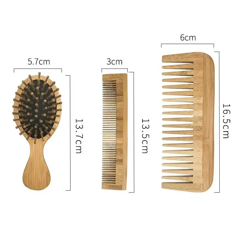 Best Quality Cushion Hair Brush for Massage Custom Logo Wide Tooth Bamboo Comb Hair Comb Set