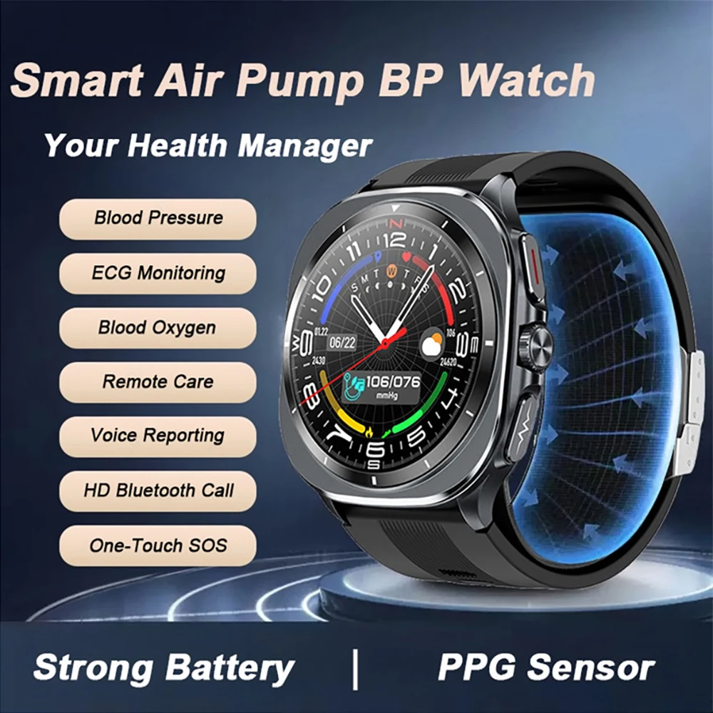 2025 Nieuwe Smartwatch Gezondheid track Luchtpomp Airbag Echte Bloeddruk Smart Horloge Mannen Vrouwen Bloed zuurstof BT Antwoord Oproep