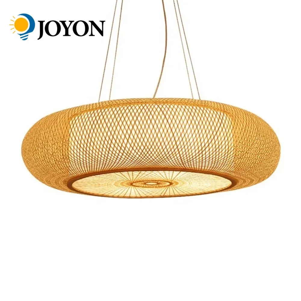 

JOYON Pastoral Bamboo Pendant Light Handmade Retro Rattan Chandelier LED Ceiling Lamp for Home Decor Living Room Dining Room