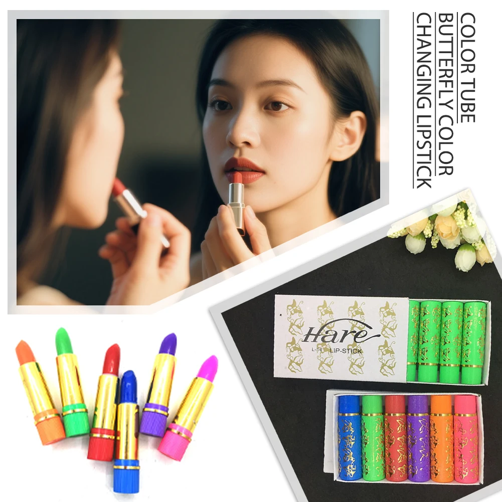 6PCS Color changing lipstick set  Long Lasting Lip Liner Butterfly Green Lipstick Reduce lip wrinkles and moisturize Cosmetics