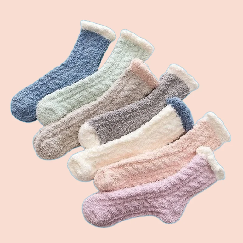 

3/6 Pairs High Quality Women Sleep Fashion Mid-Tube Socks Home Plush Socks Coral Fleece Women's Cotton Socks Plush Floor Socks