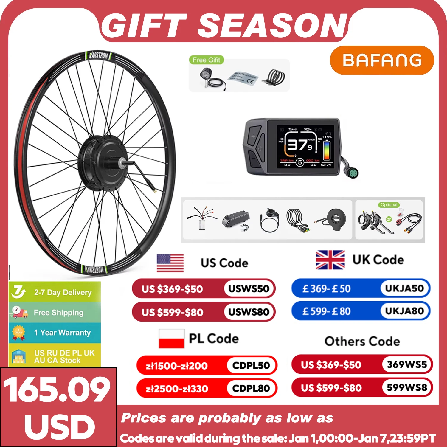 Bafang 48V 500W Front Rear Hub Motor Brushless Gear Bicycle Electric Bike Conversion Kit 20-29 Inch 700C Wheel Drive Engine