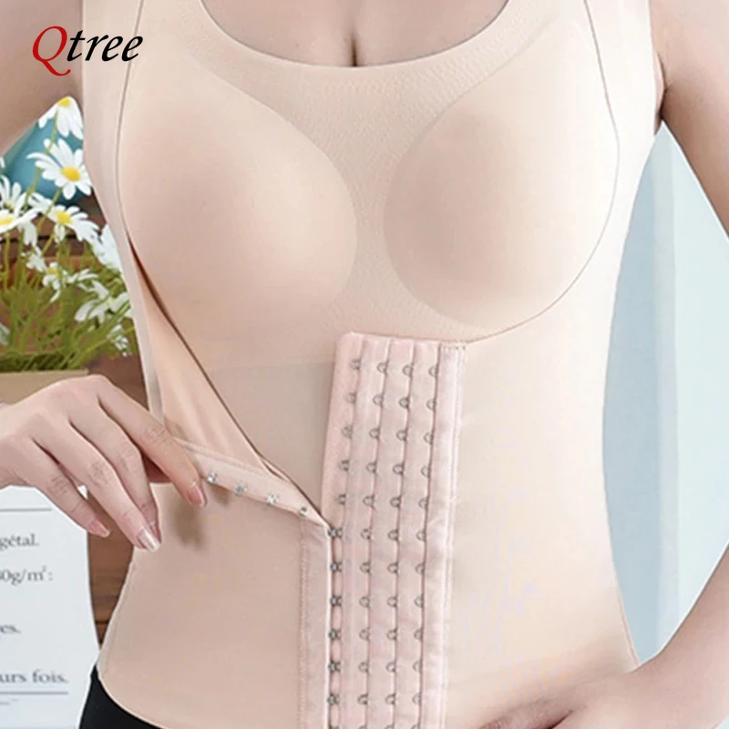 Qtree Slimming Corset Waist Trianer Vest Body Shaper Tummy Control Shapewear for Women Back Support Padded Bra Underwear Belt