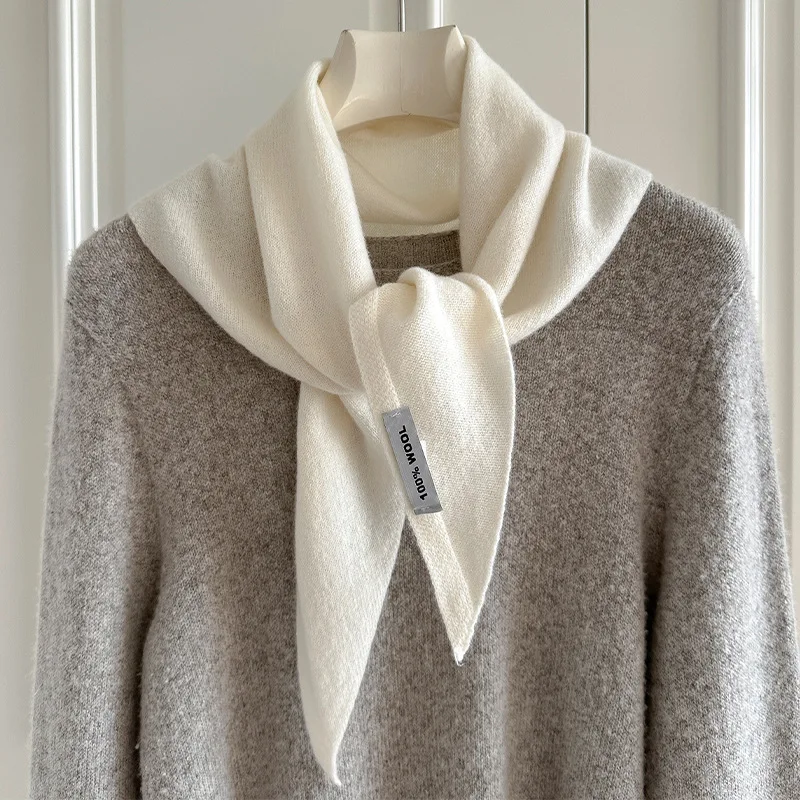 100% 울 니트 삼각 스카프 여성용 고품질 겨울 따뜻한 머리 스카프 숄 다기능 넥커치프