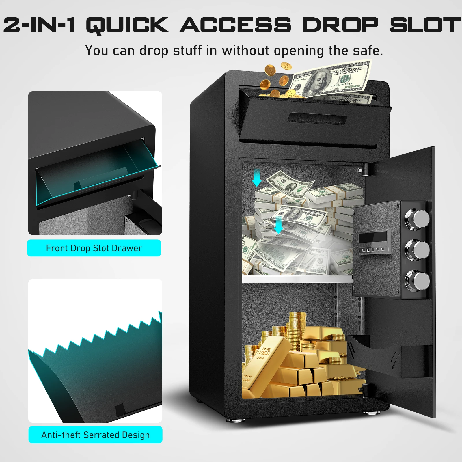 Kavey 6.5 Cub Large Drop Safe Box, Home Safe for Business, Money Safe with Mute Function, Drop Slot & Digital Keypad