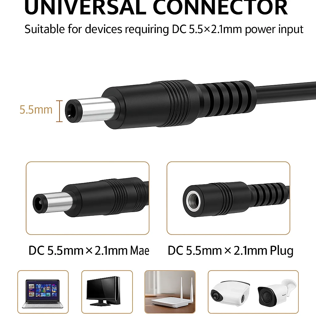 5-50M PoE Network + DC Power Extension Cable | 8-Core Ethernet + 2-Core 5.5x2.1mm Plug |Waterproof for CCTV IP Camera NVR System