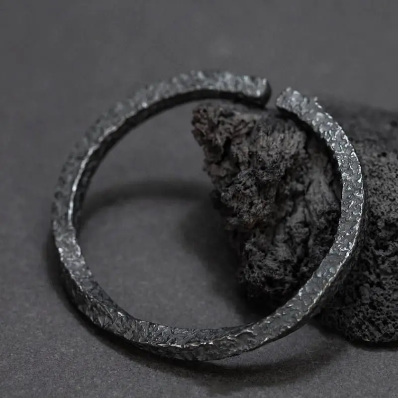 

Mens Black Rattan Mobius Loop Stainless Steel Bracelet Unique Vintage Style Adjustable Open Cuff Fashion Accessory