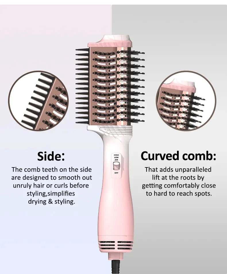 Custom New Pink 1000W 3 in 1 Styler Electric PTC Hair Dryer Brush One Step Blow Dryer Hot Air Brush