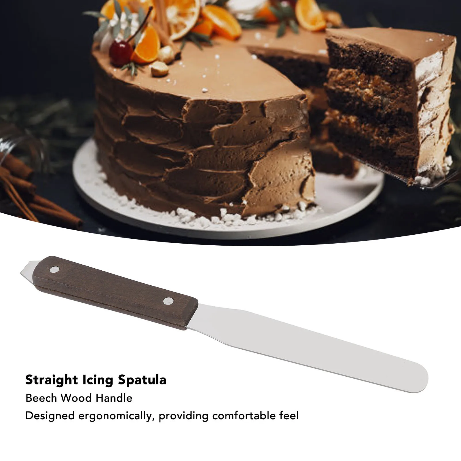 ملعقة تزيين مستقيمة من الفولاذ المقاوم للصدأ بمقبض خشبي ملعقة تزيين الكيك ملعقة صقيع للخبز ملعقة تزيين مستقيمة #6
