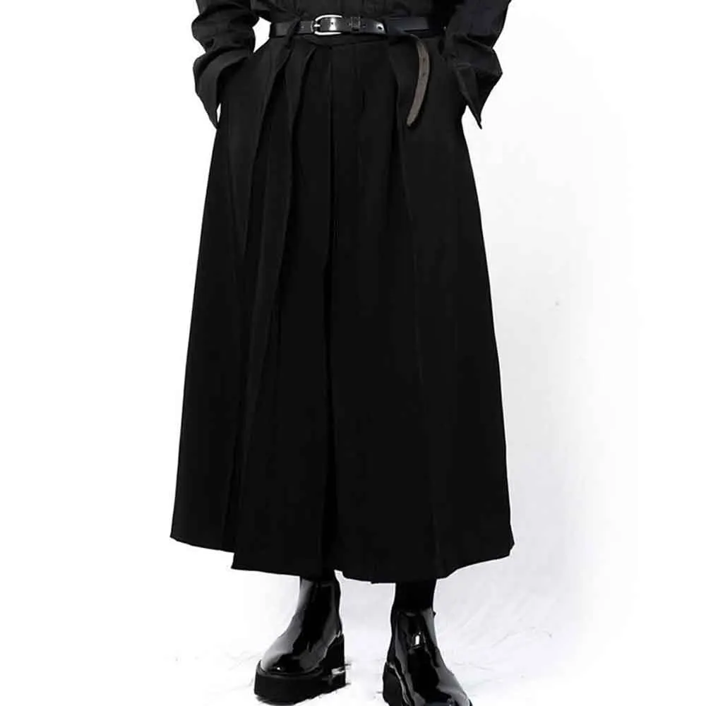 Xs-5xl رجل كولوتيس الظلام القوطية عادية الساموراي السراويل هاكاما موضة ملهى ليلي الشباب في الهواء الطلق العصرية تنورة السراويل ملابس للرجال