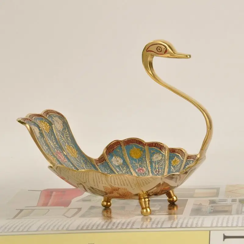 

Brass swan shape storage plate candy plate, Nordic American key plate snack plate ornament