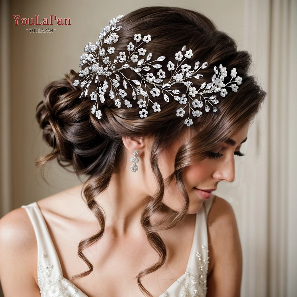 

TOPQUEEN Wedding Bridal Hairband Beads Flowers Hair Accessories Bridal Jewelry Luxury Crystal Decoration Headpiece HP624