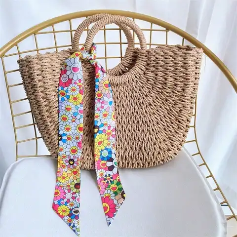 1pc Multiway Designer Ribbon, Takashi Murakami Sunflower Print Scarf For -Style Bag Charm Hair Bow Belt, Long Skinny Silk Scarf