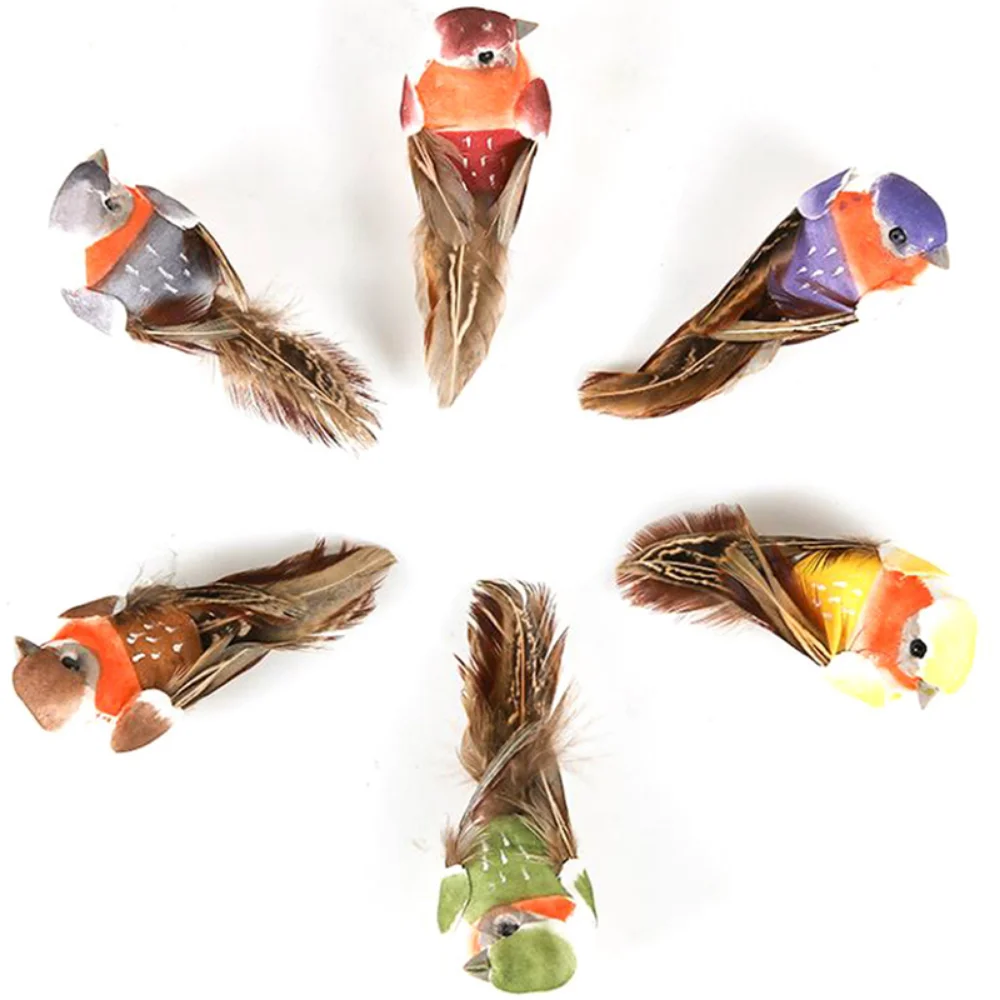 6PCS Artificial Feather Bird Fake Birds Christmas Decoration Foam Animal Wedding Home Garden Ornament Gift Craft Bird Model