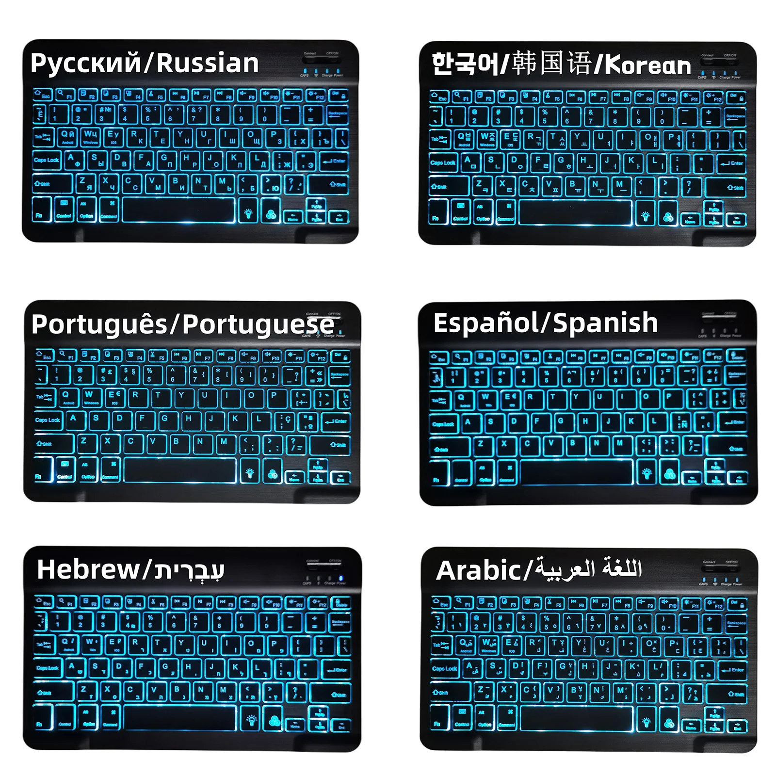 Teclado Recarregável Retroiluminado Sem Fio, Bluetooth, RGB, 7 Cores, Android, Viúvas, Telefone, Tablet, iPad, Mini, Ar, Pro