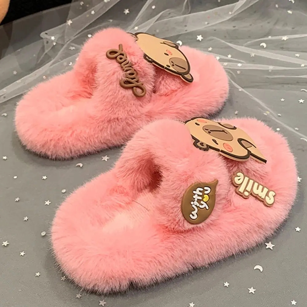 Creative Children Warm Capybara Slippers Animal Rubber sole Capibara Plush Slippers Kawaii Fluffy Winter Home Shoes Girls