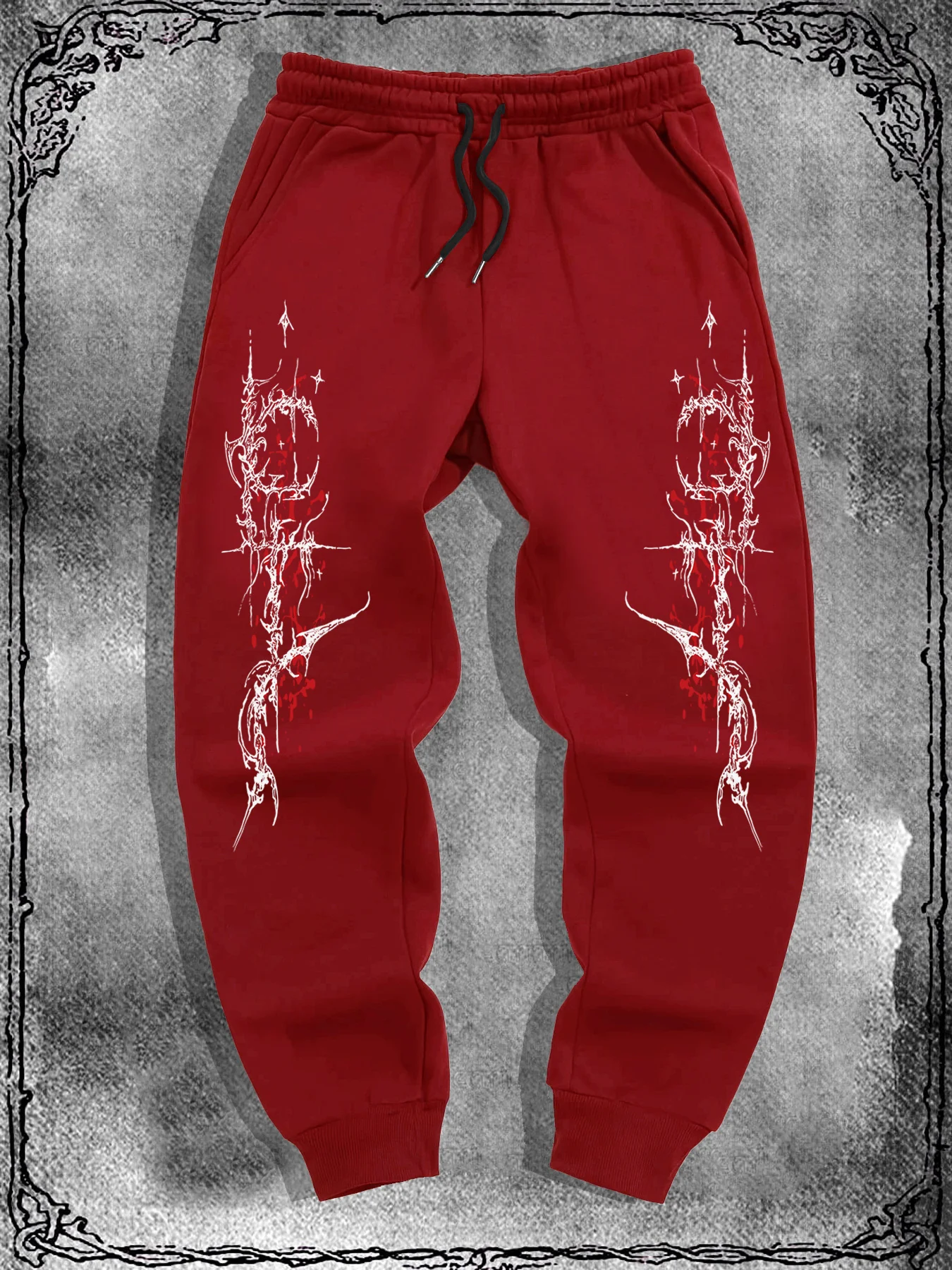 Gothic deathcore tribal pattern with drip effect printed men hip hop sports sweatpants elastic waist loose ankle-banded pants view 2