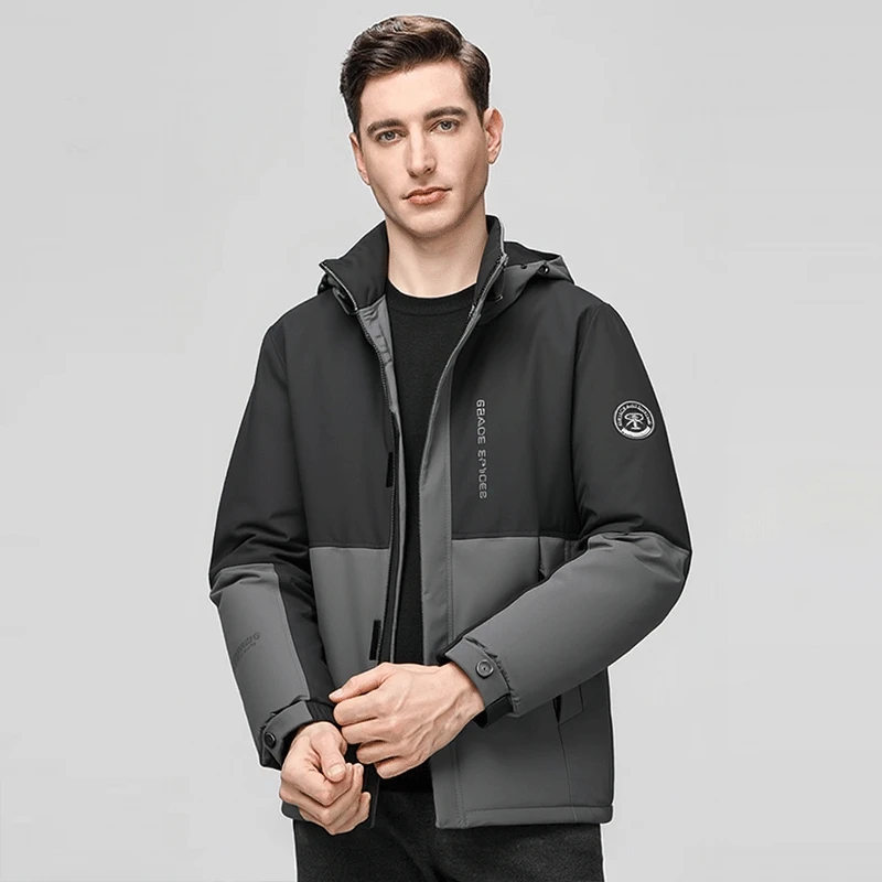

Зимняя утепленная хлопковая куртка для мужчин, повседневная, с капюшоном, для бизнеса и отдыха, из 100% полиэфирного волокна, со съемным капюшоном