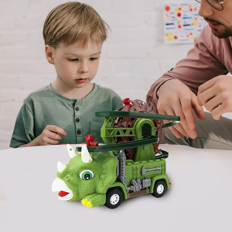 Puzzle Racer Kids Car Track Set Safe Triceratops Dinosaur Car 360 Degree Rotatable Dinosaur Toys for 1 2 3 4 5 6 Year Old Boys