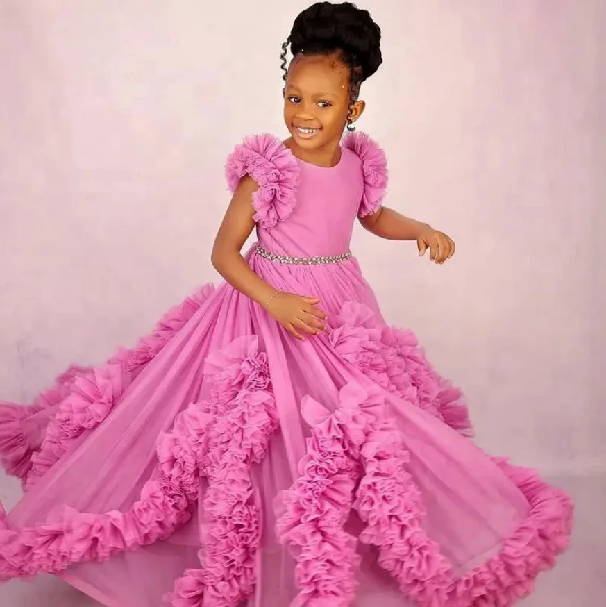 

Princess Hot Pink Flower Girl Dresses For Wedding Puff Tulle Could Girls Pageant Dress Kids Formal Wear Prom Party Gown