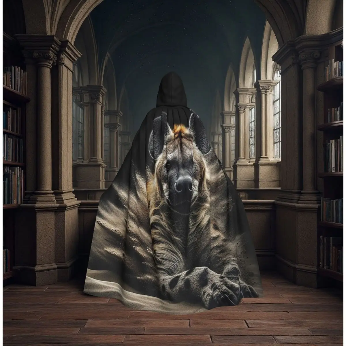 

Hyena On The Hunt Long Hooded Cloak Witch Medieval Costume Cosplay Cape HalloweenCoat Adult Unisex