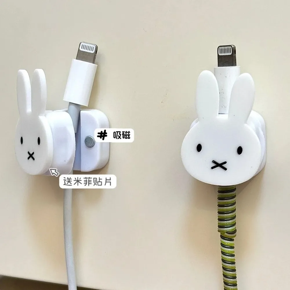 3PCS Set Kawaii Miffy Magnetic Data Cable Organizer Cartoon Desktop Phone Charging Fixator Wall-mounted Clip Gift Toys view 3