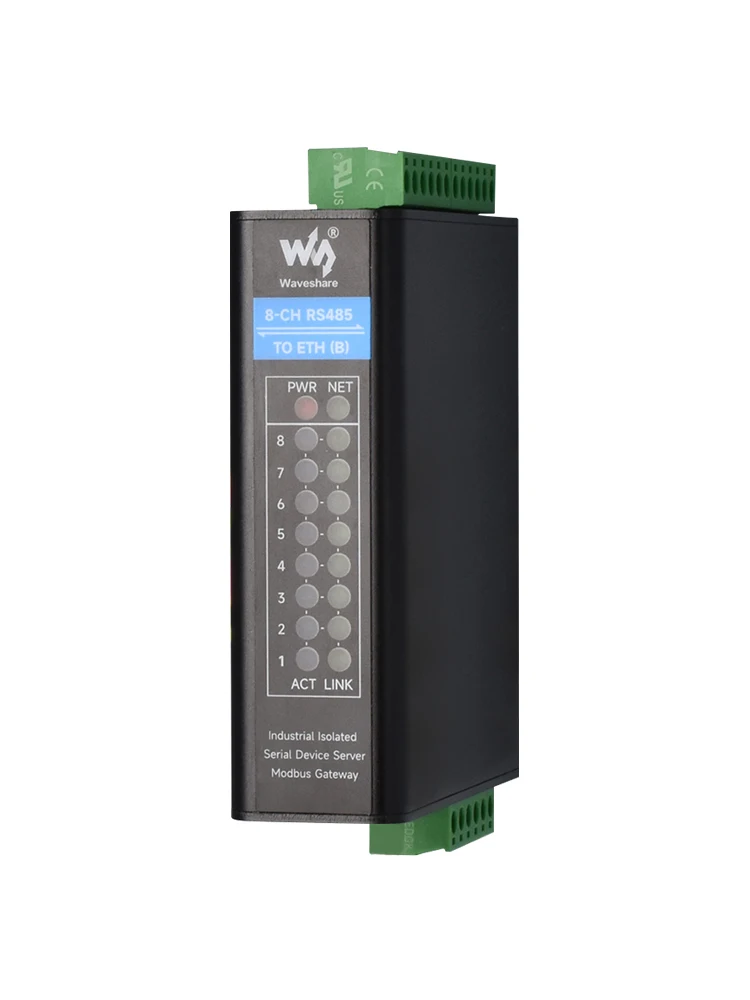 Waveshare 8-Ch RS485 Ke RJ45 Ethernet Serial Server, 8 Saluran RS485 Operasi Independen, Industri Terisolasi Yang Dipasang Di Rel