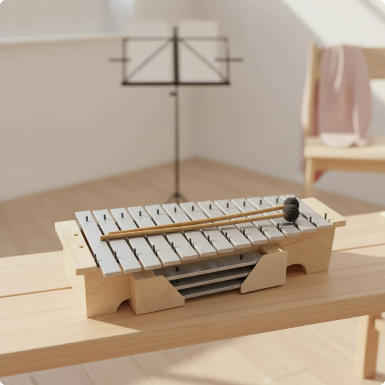 Glockenspiel with Mallets Tabletop Glockenspiel Xylophone with Mallets Wooden Percussion Instrument Portable for Beginners