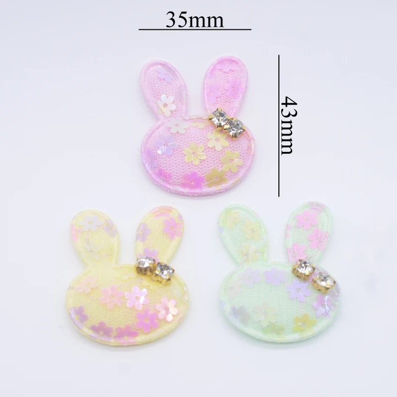 16Pcs 35*43mm Padded Sequins Rabbit Appliques for Clothes Hat Shoes Sewing Patches DIY Headwear Hair Clips Bow Decor