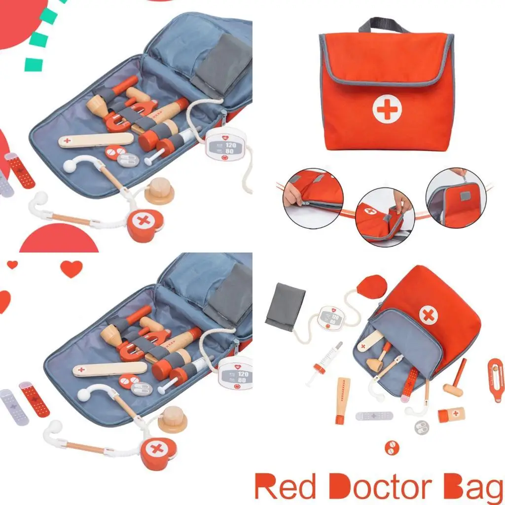 A5YC Childrens دور الأدوار السريرية مجموعة دمى دكتور الخشب الطبيعي مع معدات التظاهر لمسابقات التعلم الخيالي #1