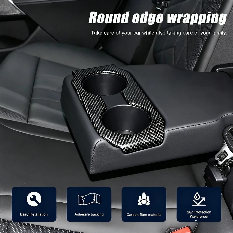 

For BMW 5 Series G60 2024-2025 Real Carbon Fiber Car Rear Cup Holder Panel Cover Trim Sticker Interior Car Accessories