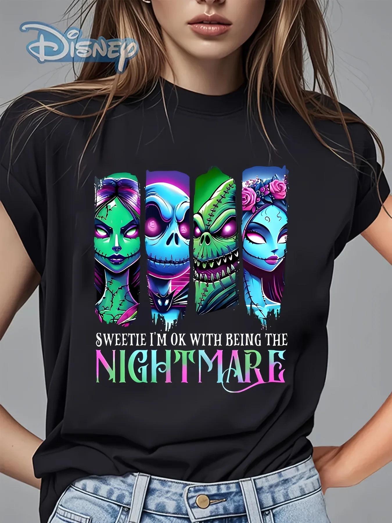 

Nightmare Before Christmas Jack&Sally T-shirt - Tim Inspired Gothic Short Sleeve, Fashionable