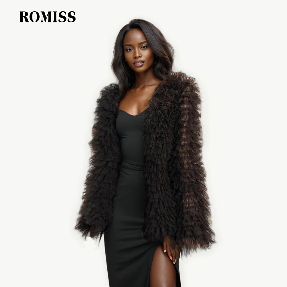 ROMISS Spliced Sheer Mesh Coats For Women V Neck Long Sleeve Open Stitch Loose Solid Temperament Folds Spring Coat Female 2024