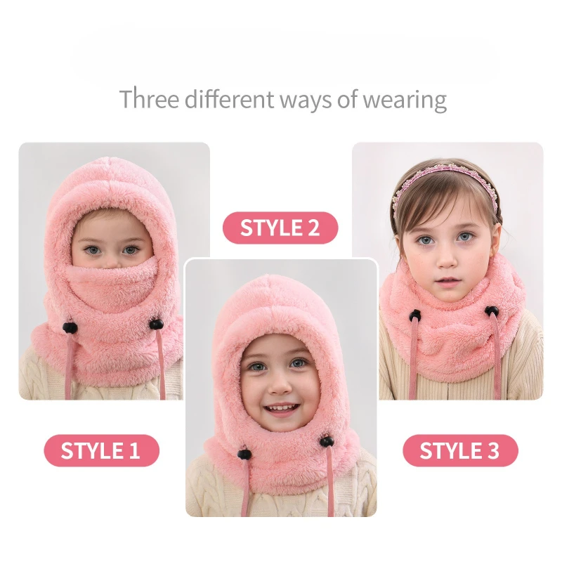 Kältebeständige Kinder Gesichtsbedeckung Helmkappe Warme Sturmhaube Hut Ski Kinder Thermo-Kopfbedeckung Kinder Plüschschal Einteilige Beanie-Mütze – Detail 3