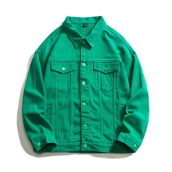 Lapel Men's Green & White Denim Jacket Baggy Casual Trend Street Hip Hop Oversized Jean Coat Blue White Green Black 5xl