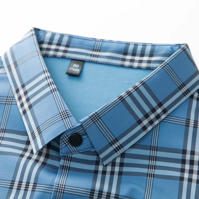 2024 Men\'s High-End Brand Summer New Plaid Embroidery Hot Diamond Ice Silk Shirt Trend Seamless Lapel Comfortable Breathable Top