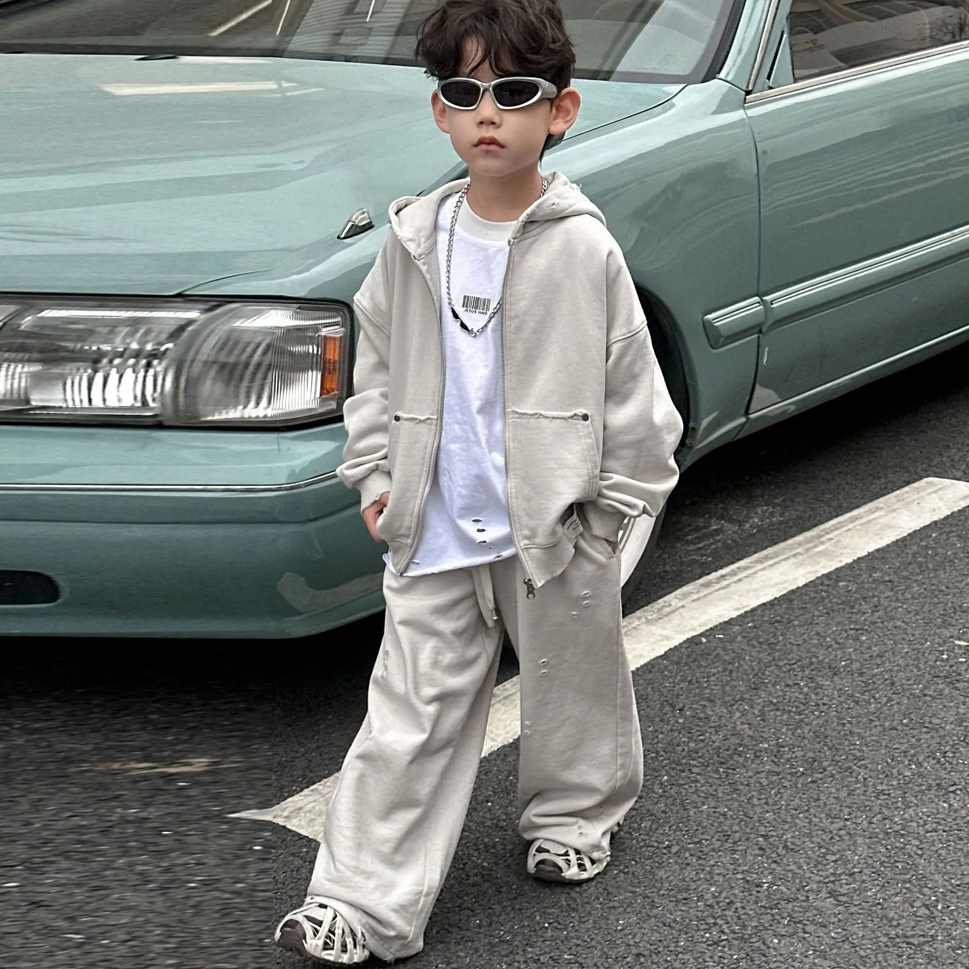 Children's Knitted Set 2025 Autumn New Boys' Loose Middle and Middle Child Long Sleeve Long Pants Two-Piece Children's Suit